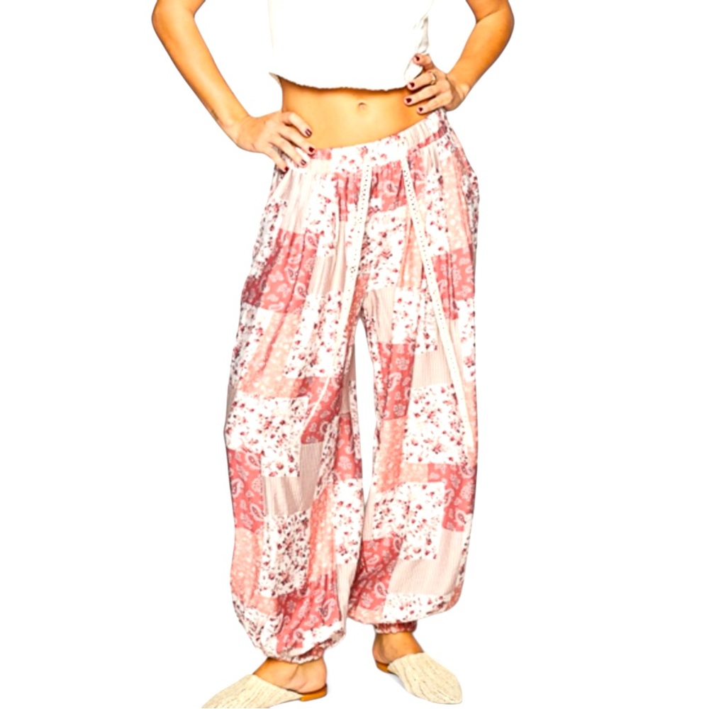 POL Pink and White Patchwork Track Pants